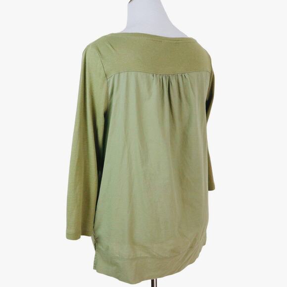 J Jill Size M Pima Cotton Boat Neck T-Shirt Two Texture Olive Green - Picture 3 of 9